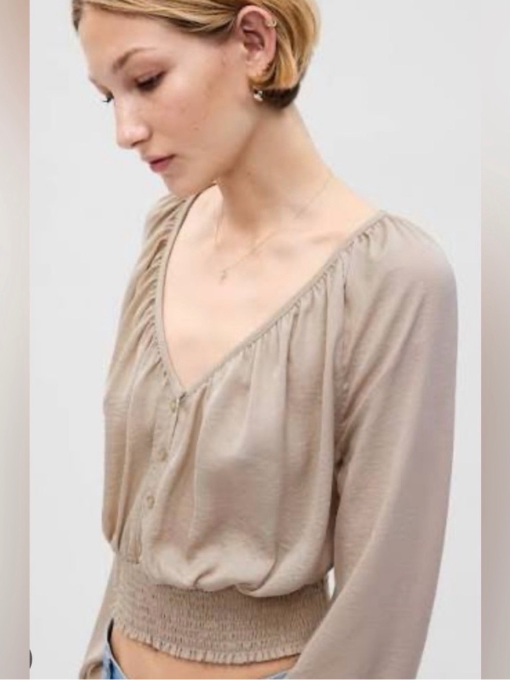GAP Taupe Lightweight V-Neck Blouse